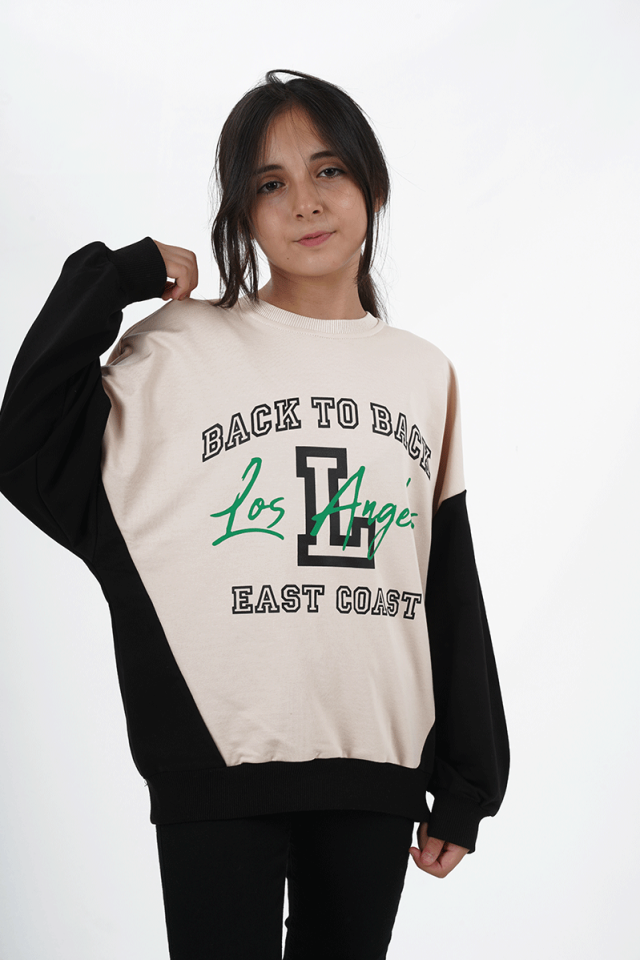 Kız Çocuk Baskılı Bisiklet Yaka Sweatshirt