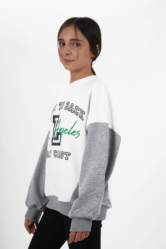 Kız Çocuk Baskılı Bisiklet Yaka Sweatshirt Beyaz - 11 Yaş