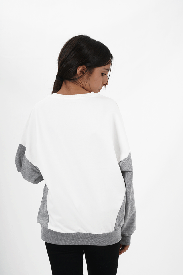 Kız Çocuk Baskılı Bisiklet Yaka Sweatshirt Beyaz - 11 Yaş