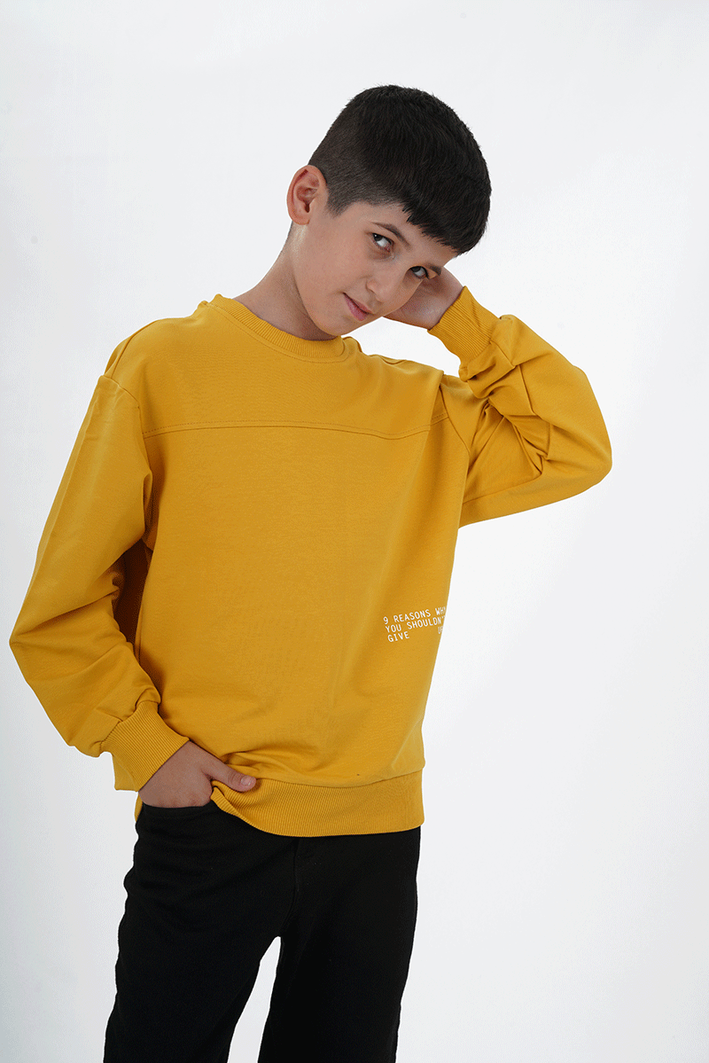Erkek Çocuk Baskılı Bisiklet Yaka Sweatshirtt Sarı - 11 Yaş