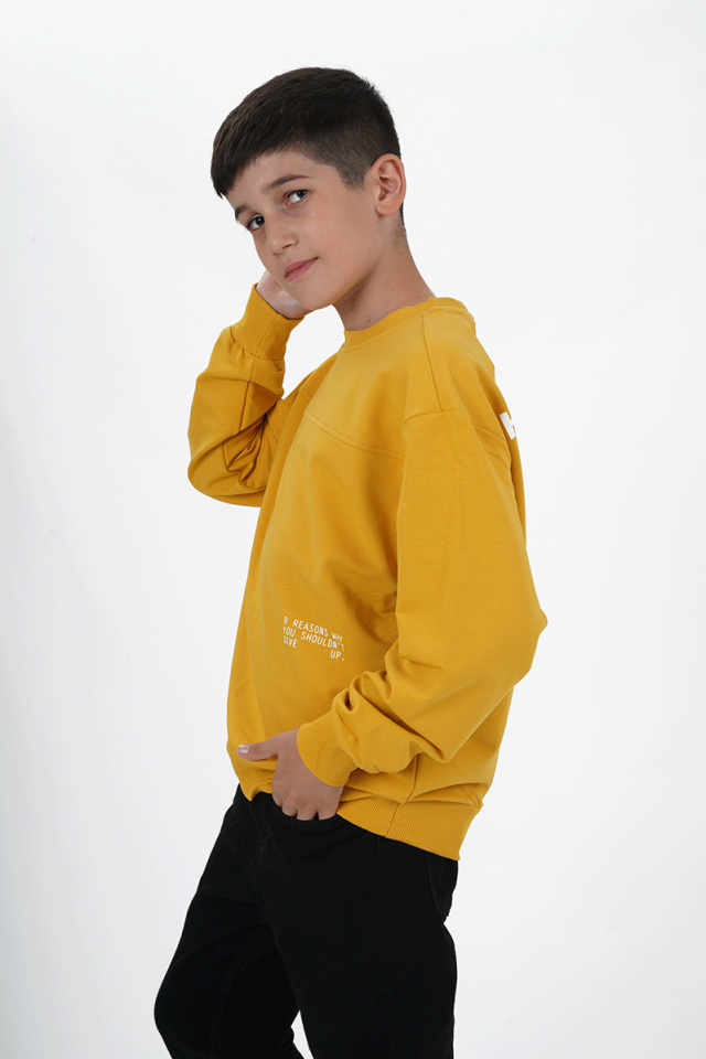 Erkek Çocuk Baskılı Bisiklet Yaka Sweatshirtt Sarı - 11 Yaş
