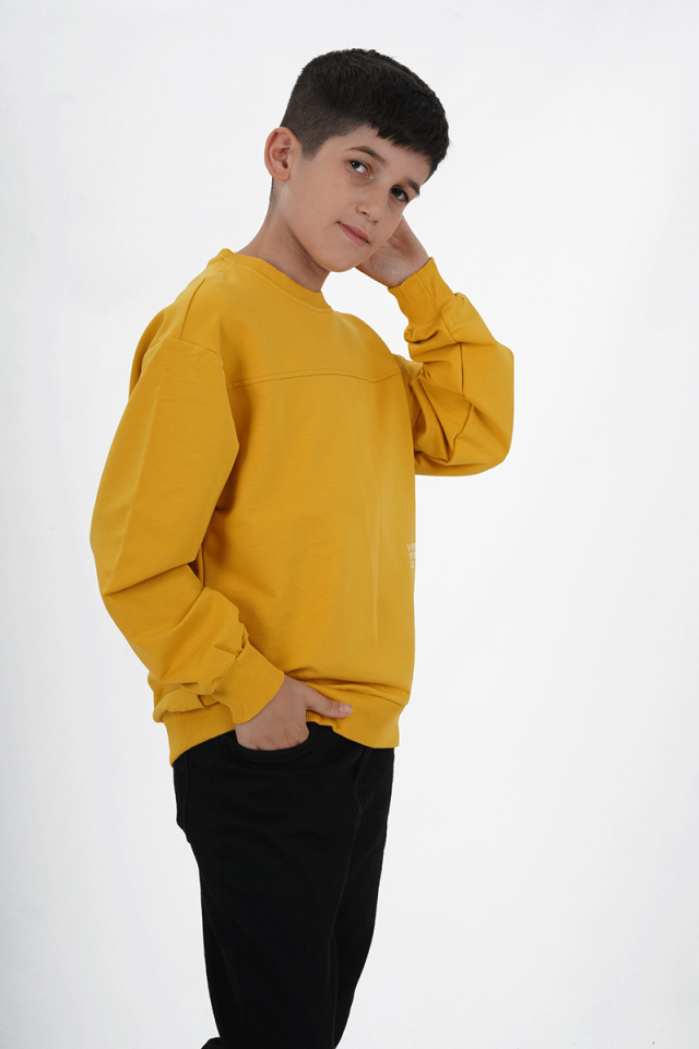 Erkek Çocuk Baskılı Bisiklet Yaka Sweatshirtt Sarı - 11 Yaş