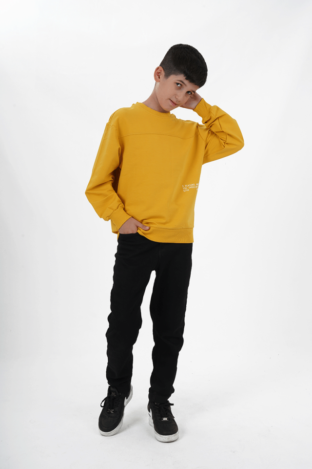 Erkek Çocuk Baskılı Bisiklet Yaka Sweatshirtt Sarı - 11 Yaş