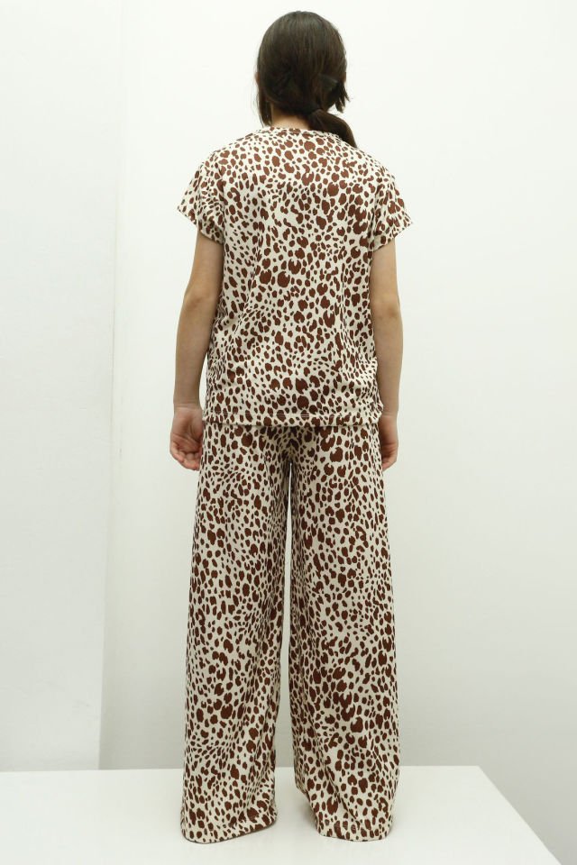 Kız Çocuk İki İplik Kumaş Leopar Desenli Jogger Pantolon