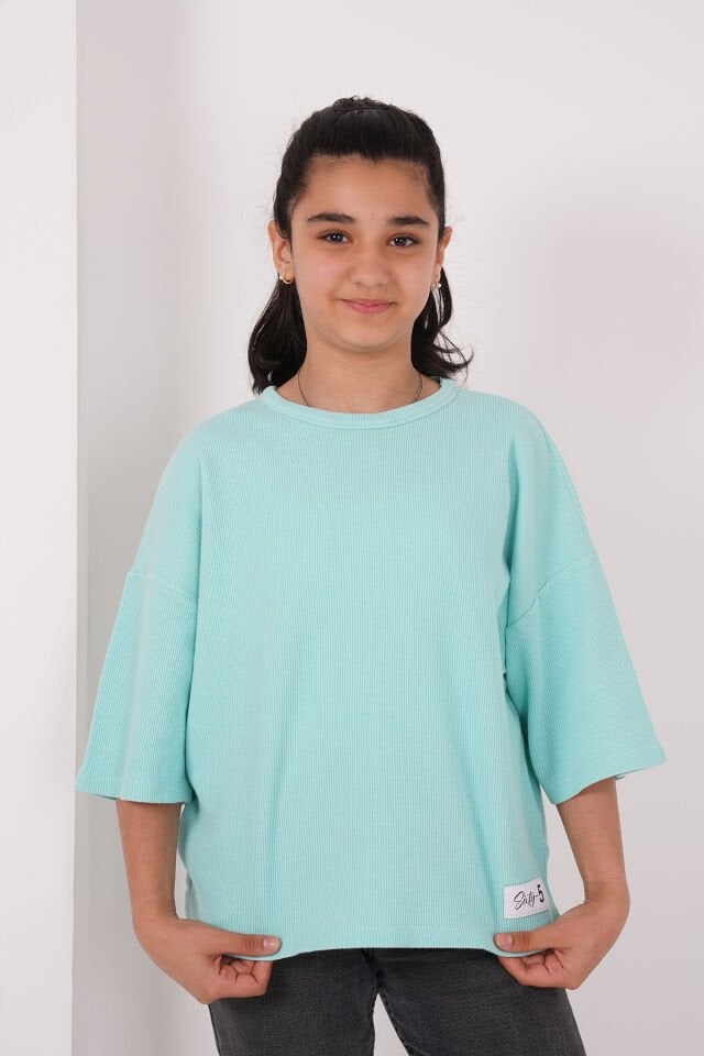 Kız Çocuk Pıtırcık Kumaş Bisiklet Yaka Tshirt