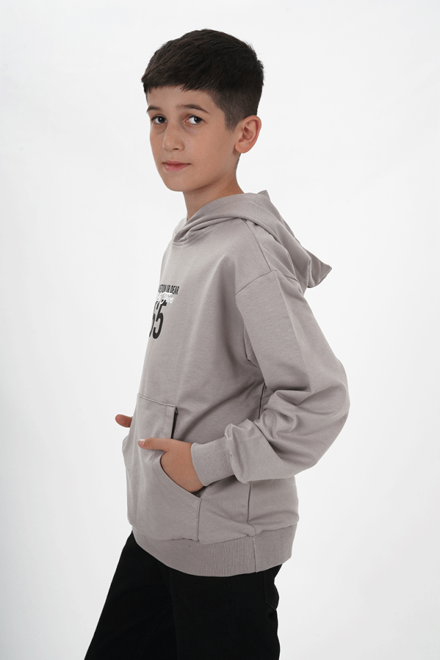 Erkek Çocuk Kapüşonlu Baskılı Sweatshirt Gri - 12 Yaş