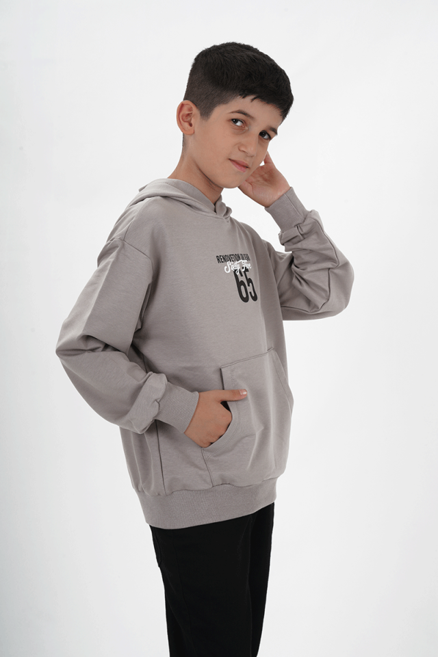 Erkek Çocuk Kapüşonlu Baskılı Sweatshirt Gri - 12 Yaş