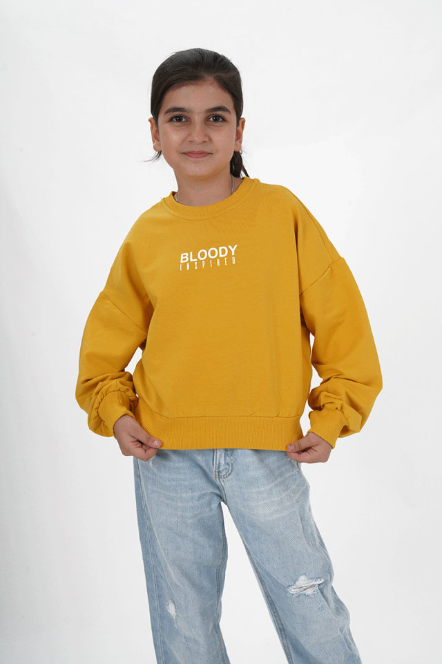 Kız Çocuk İki İp Kumaş Baskılı Sweatshirt