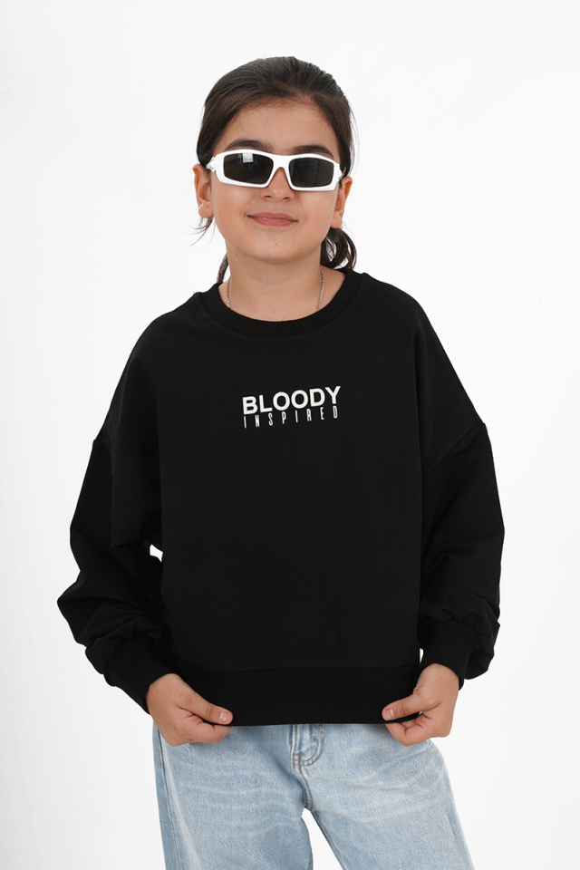 Kız Çocuk İki İp Kumaş Baskılı Sweatshirt
