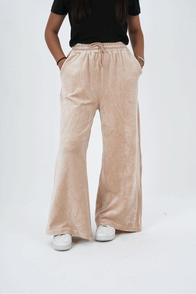 Kız Çocuk İspanyol Paça Kadife Jogger Pantolon - 24WB003 - Bej