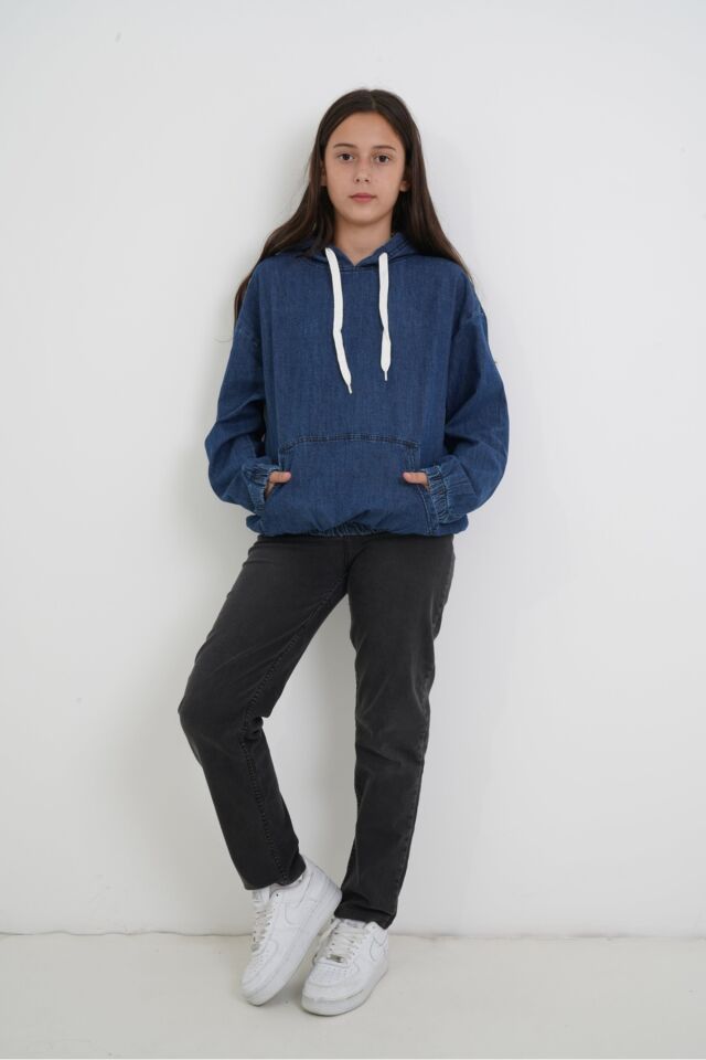 Kız Çocuk Kapuşonlu Kot Sweat