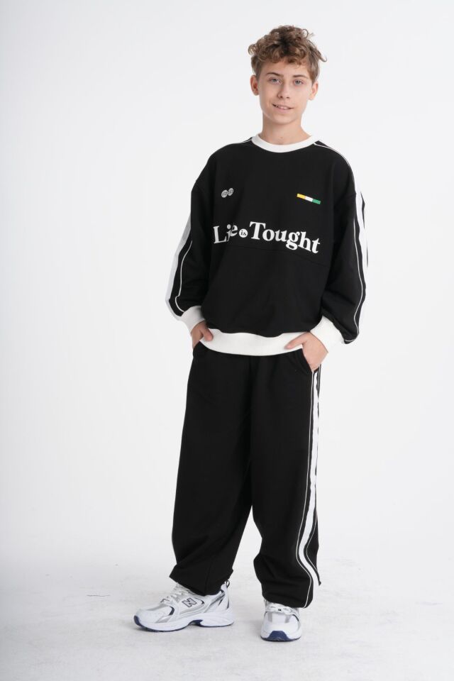 Genç Erkek Çocuk Oversize Baskılı Geniş Paça Sweatshirt Eşofman Takımı