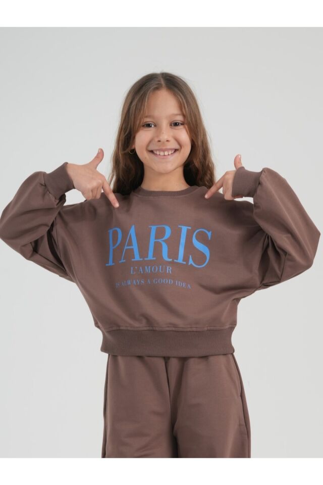 Kız Çocuk Gri Bol Paça Eşofman Takımı - Sweatshirt ve Rahat Kesim Alt