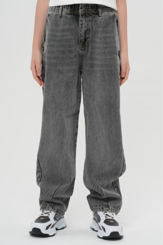 Unisex Çocuk Dizden Dikişli Geniş Paça Bol Kesim Wide Leg Baggy Alt Giyim Denim Kot Pantolon