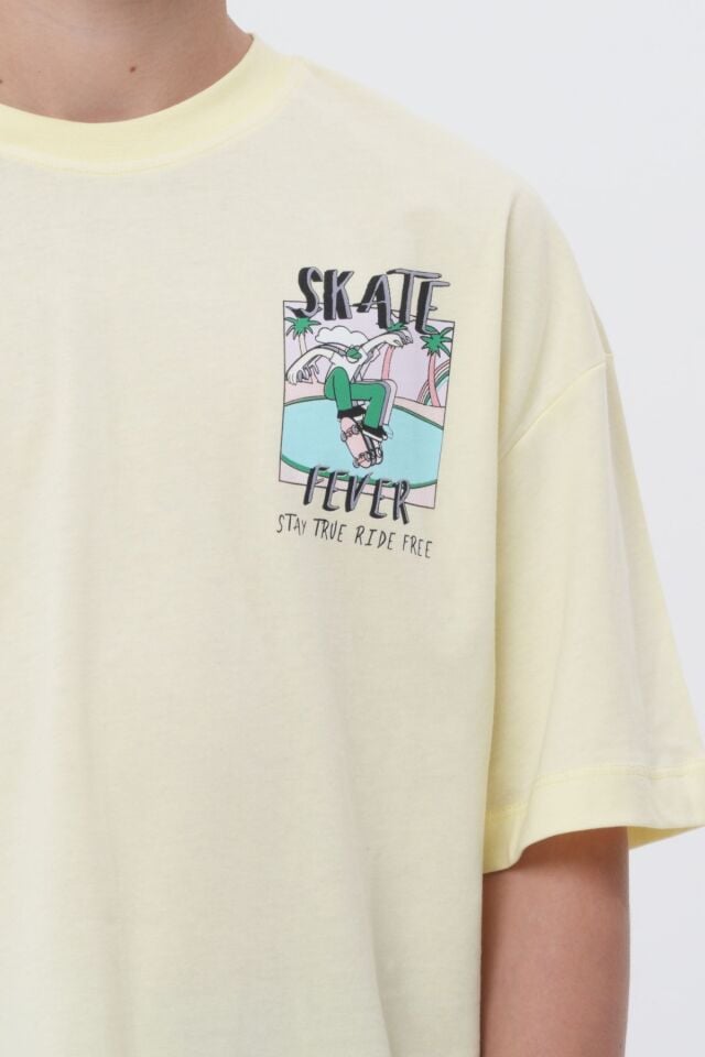 Erkek Çocuk Oversize Skate Fever Baskılı Kaykay Temalı Tişört