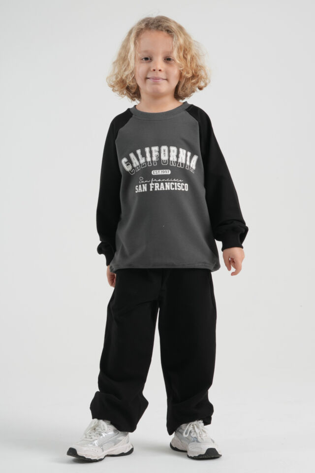 Raglan Kollu Çocuk Eşofman Takımı - California Baskılı İki İplik Oversize Takım