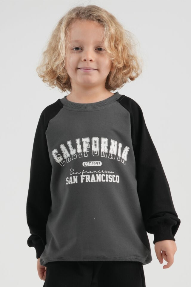 Raglan Kollu Çocuk Eşofman Takımı - California Baskılı İki İplik Oversize Takım