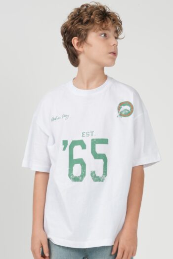 Erkek Çocuk 65 Baskılı Oversize Beyaz T-Shirt