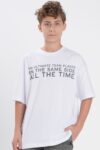 Erkek Çocuk Beyaz Baskılı Tişört - Rahat Kalıp Regular Fit Kısa Kollu T-Shirt
