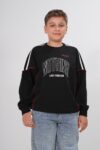 Erkek Çocuk Siyah / Krem "Nothing" Baskılı Rahat Kalıp Bisiklet Yaka Sweatshirt