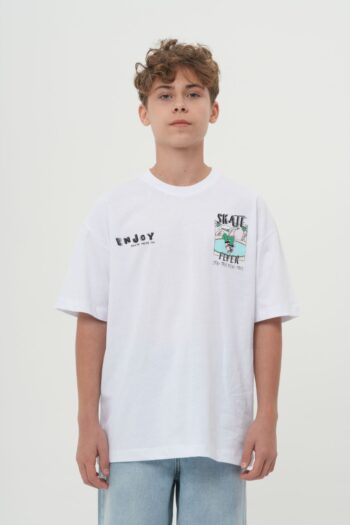 Erkek Çocuk Oversize Skate Fever Baskılı Kaykay Temalı Tişört