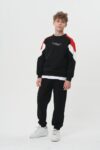 Erkek Çocuk / Genç Nakış Detaylı Renk Bloklu Oversize Sweatshirt ve Eşofman Altı Takımı