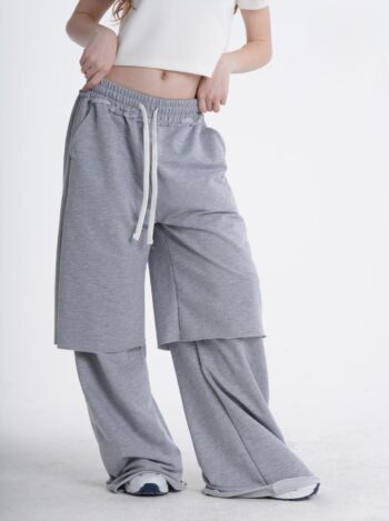 Kız Çocuk Trend Gri Baggy Eşofman Altı Lastikli Bel Bağcıklı Oversize Pantolon