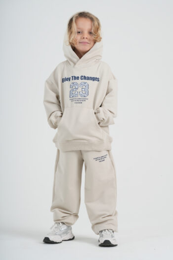 Çocuk Unisex "Enjoy The Changes" Baskılı Kapüşonlu Sweatshirt ve Bol Paça Eşofman Altı İkili Takım