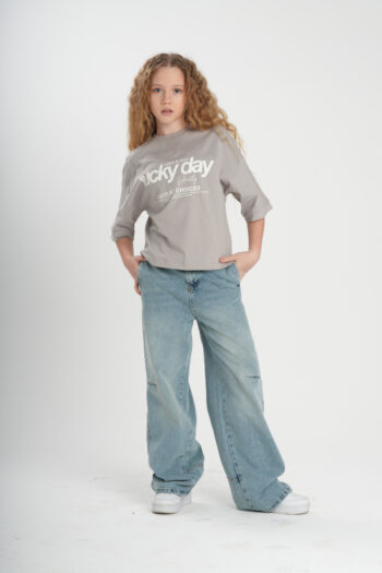Kız Çocuk / Genç Kız Altı Büzgülü "Lucky Day" Baskılı Oversize T-Shirt – Stoperli Salaş Tişört