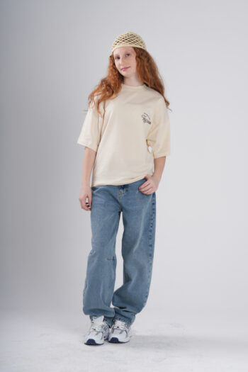Kız Çocuk Sırtı Ayıcık ve Anahtar Baskılı Oversize T-Shirt – "Today Awesome" Salaş Tişört