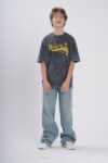 Erkek Çocuk "Royal Team 7" Baskılı Acid Wash Wash Yıkamalı Oversize T-Shirt - Antrasit / Açık Gri
